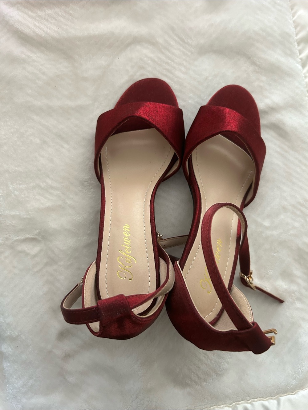 Red Satin Open-Toe Slingback Heels